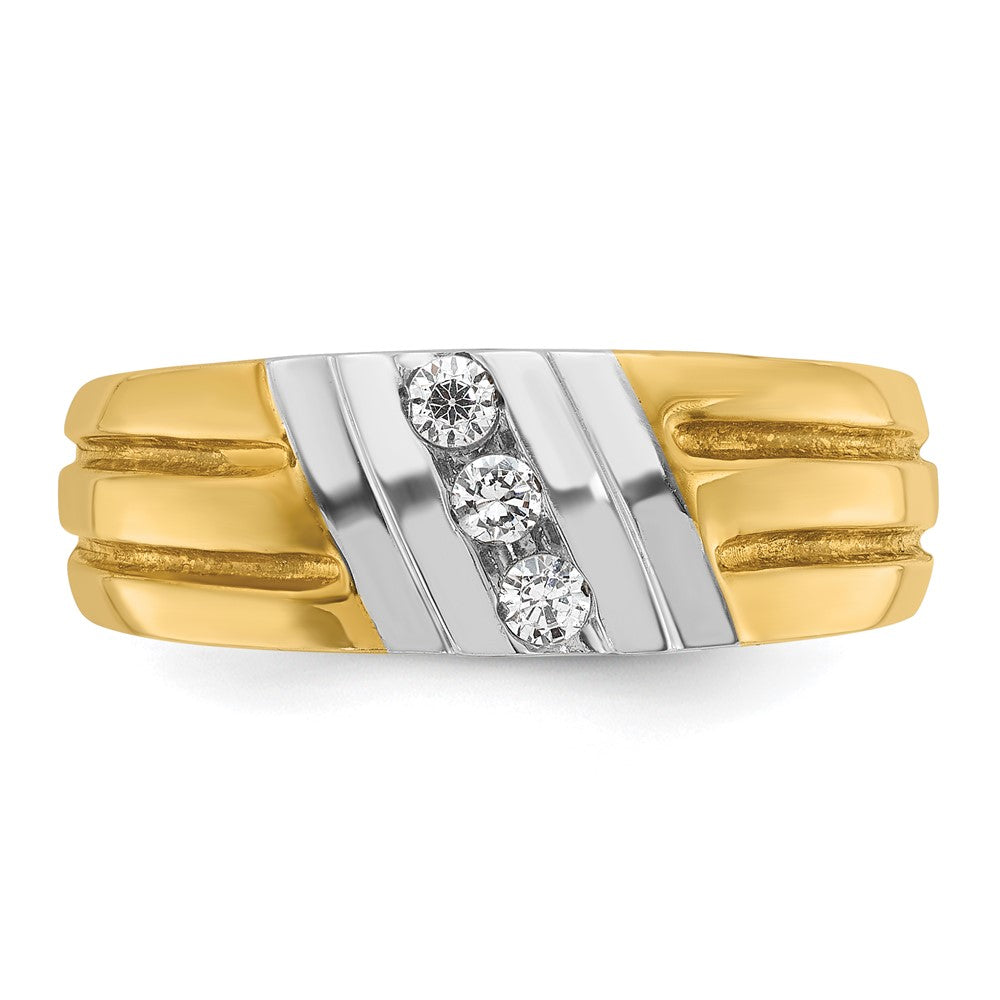 10ktt IBGoodman Men's Polished and Grooved 3-Stone Diamond Ring