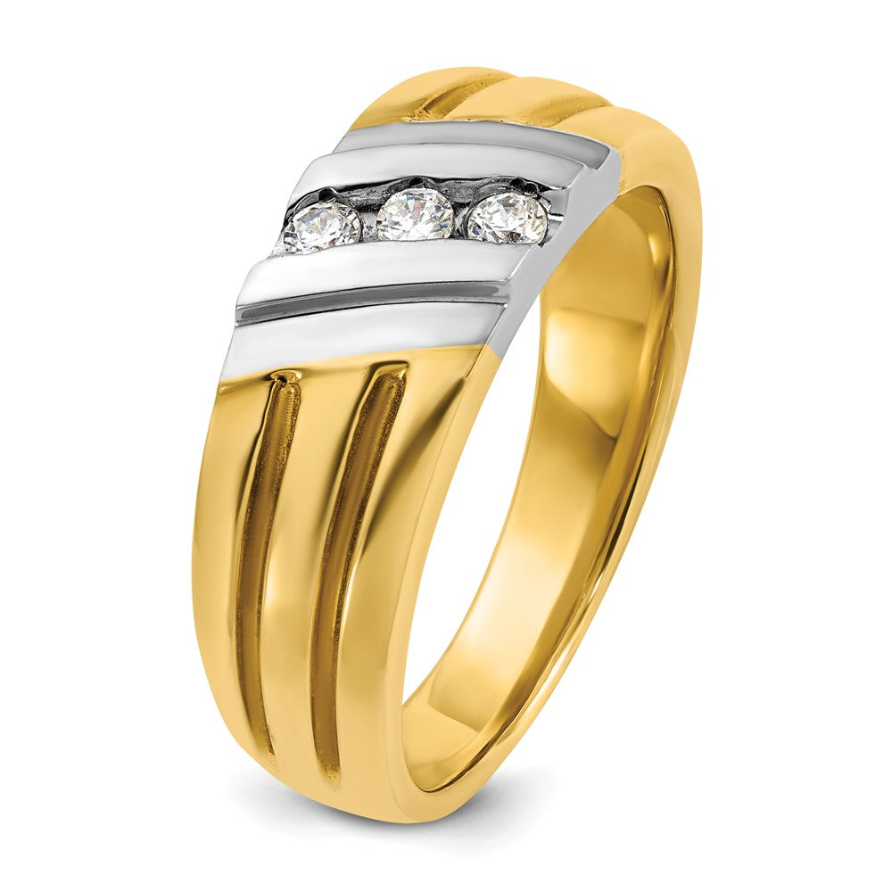10ktt IBGoodman Men's Polished and Grooved 3-Stone Diamond Ring