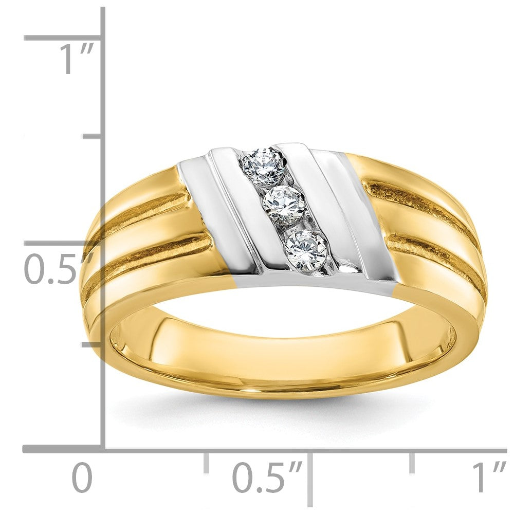 10ktt IBGoodman Men's Polished and Grooved 3-Stone Diamond Ring