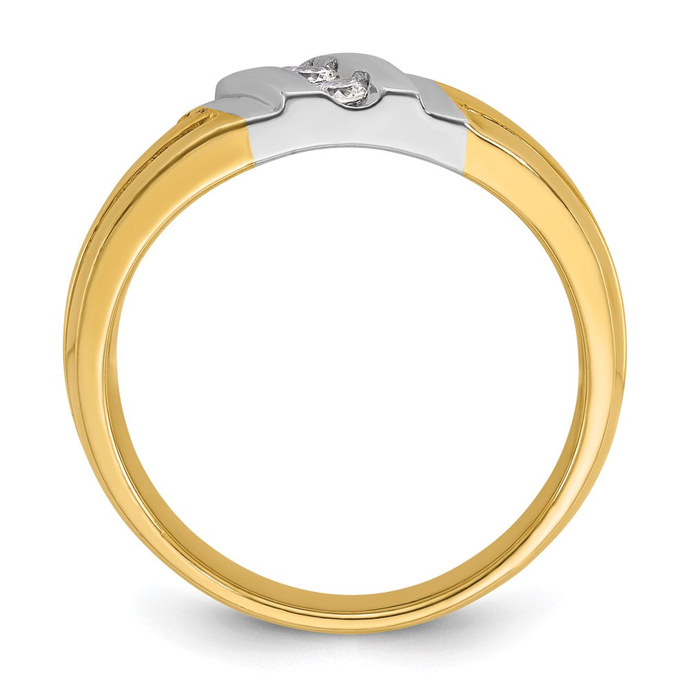 14ktt IBGoodman Men's Polished and Grooved 3-Stone Diamond Ring