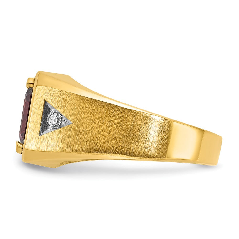14k IBGoodman Men's Polished and Satin Garnet and Diamond Complete Ring