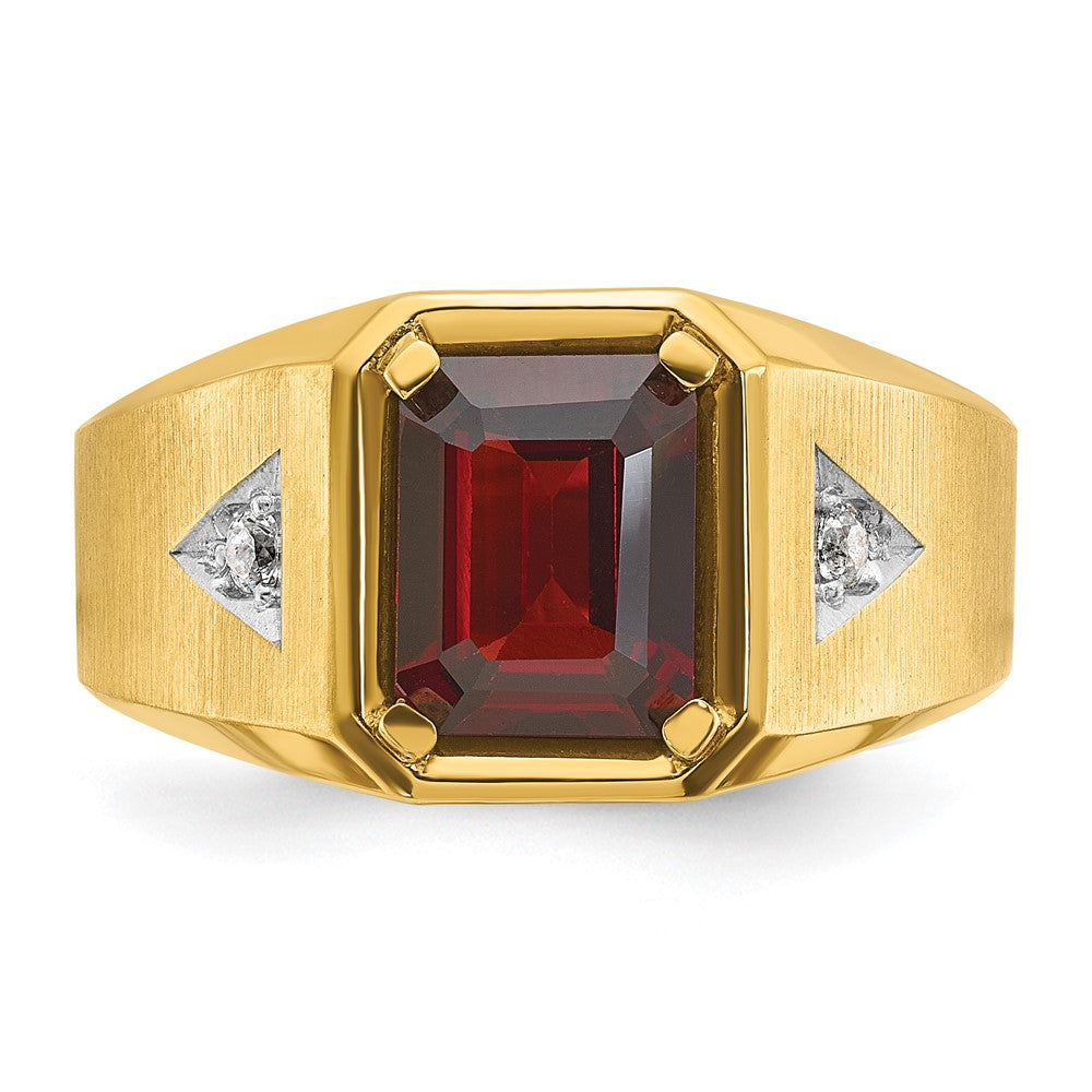 14k IBGoodman Men's Polished and Satin Garnet and Diamond Complete Ring