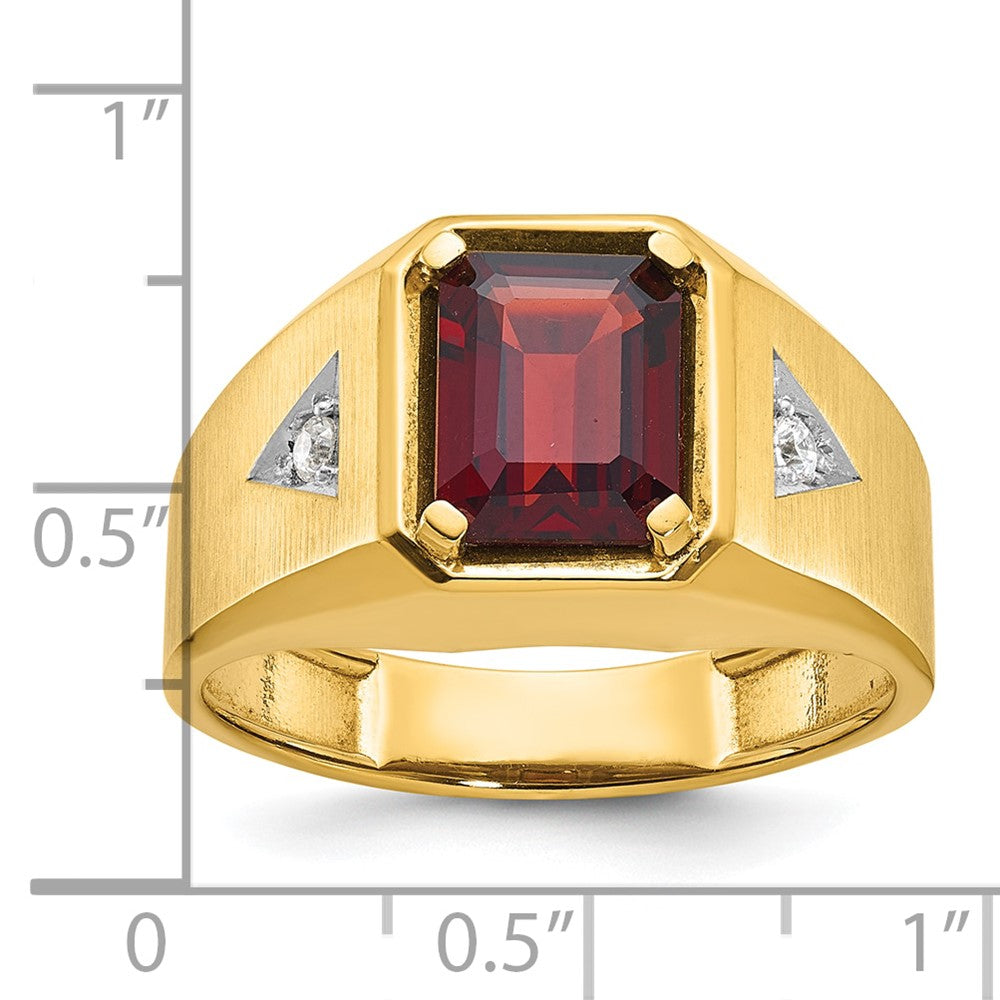 14k IBGoodman Men's Polished and Satin Garnet and Diamond Complete Ring