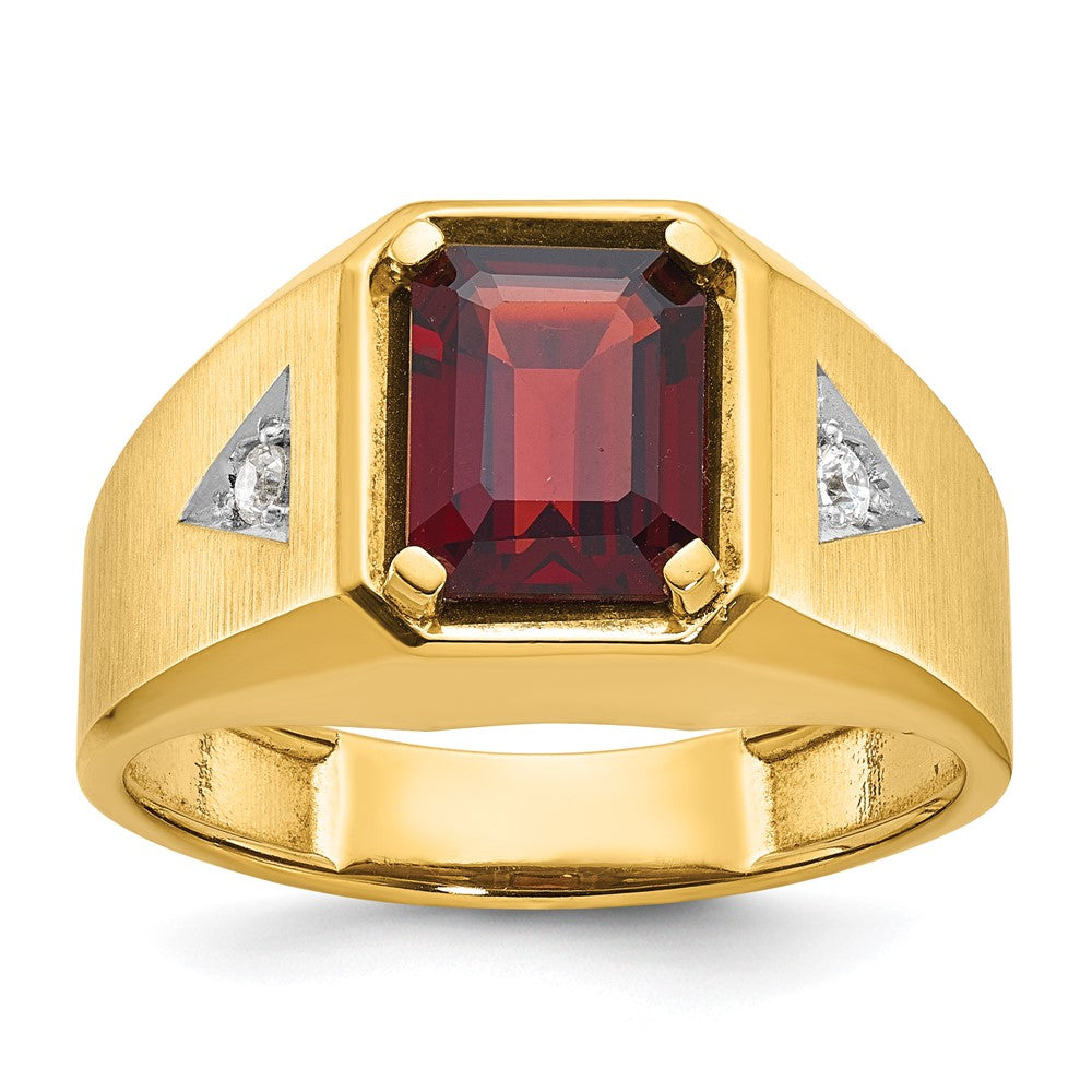 14k IBGoodman Men's Polished and Satin Garnet and Diamond Complete Ring