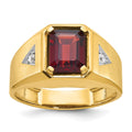 14k IBGoodman Men's Polished and Satin Garnet and Diamond Complete Ring