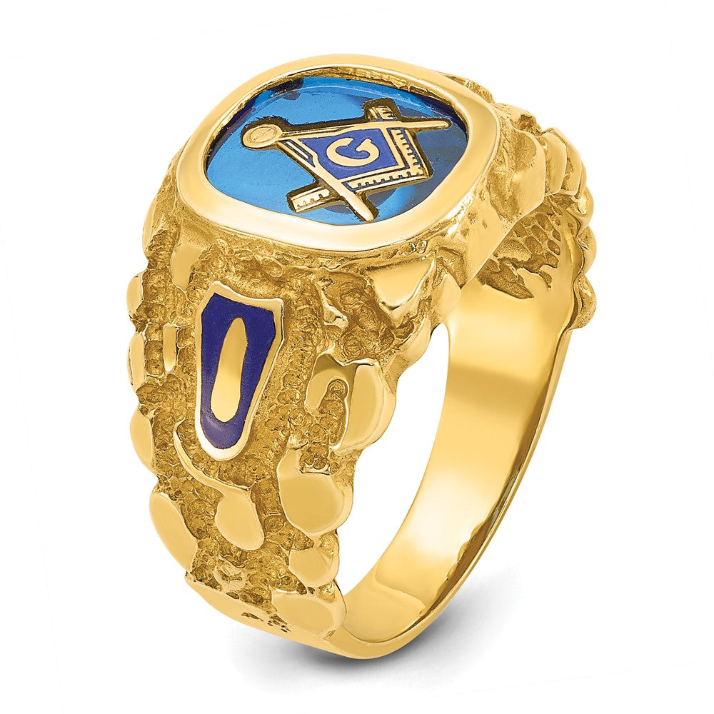 10k IBGoodman Men's Nugget Texture & Created Sapphire Masonic Ring