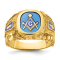 10k IBGoodman Men's Nugget Texture & Created Sapphire Masonic Ring
