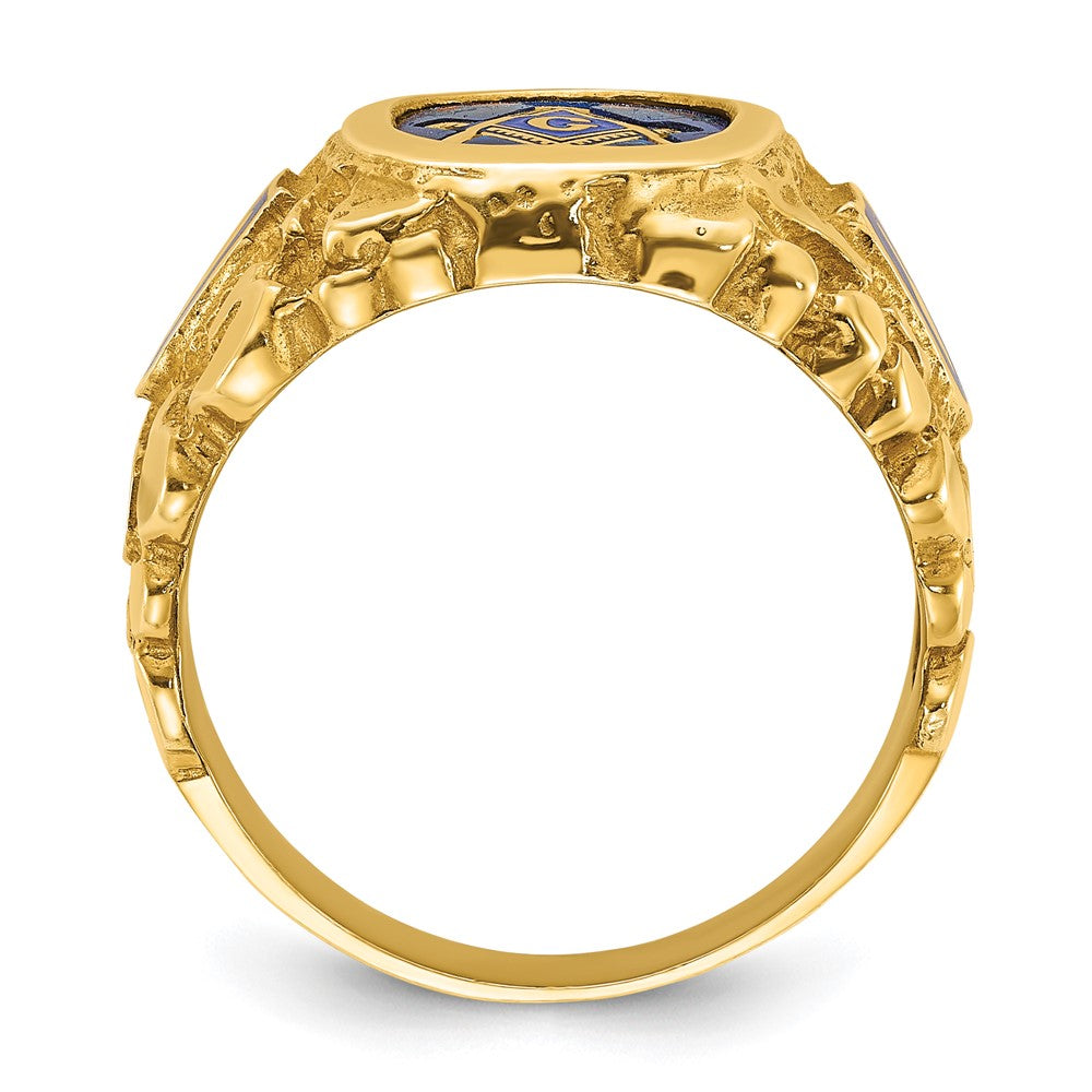 14k IBGoodman Men's Nugget Texture & Created Sapphire Masonic Ring