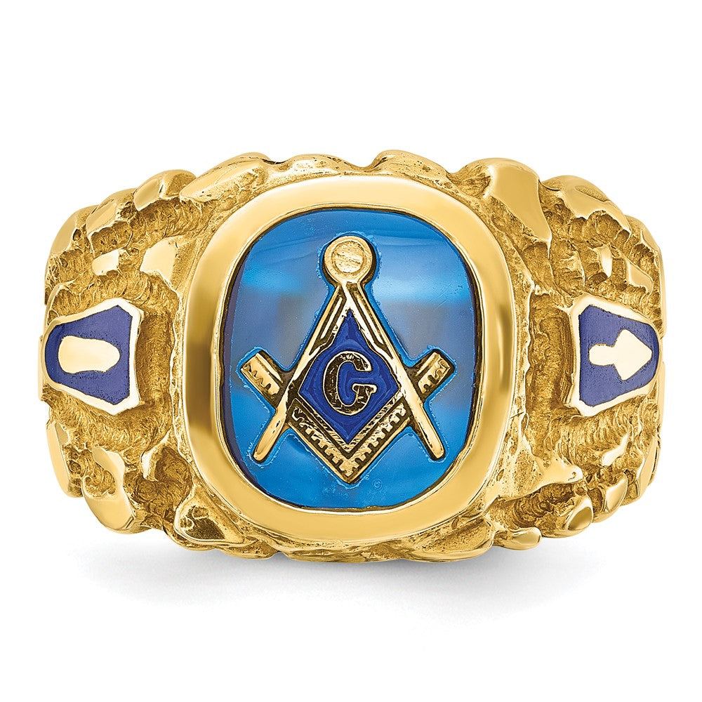 14k IBGoodman Men's Nugget Texture & Created Sapphire Masonic Ring