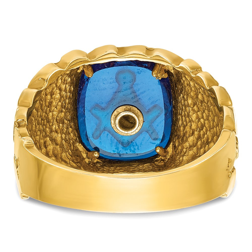 14k IBGoodman Men's Nugget Texture & Created Sapphire Masonic Ring