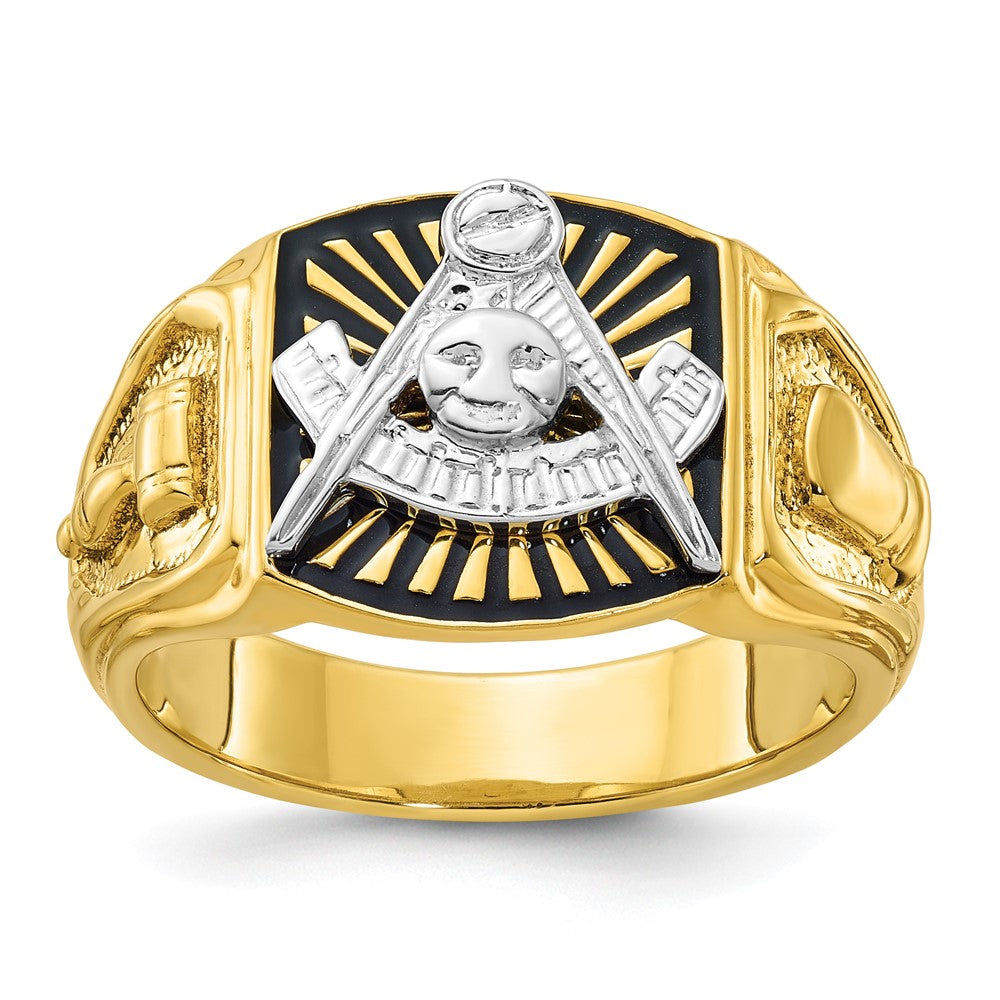 10ktt IBGoodman Men's Textured/Black Enamel Past Master Masonic Ring