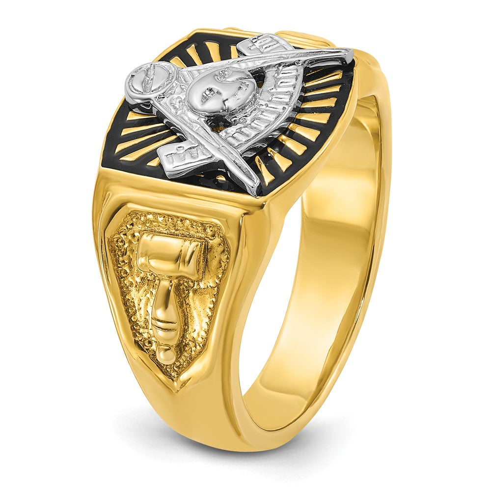 14ktt IBGoodman Men's Textured/Black Enamel Past Master Masonic Ring