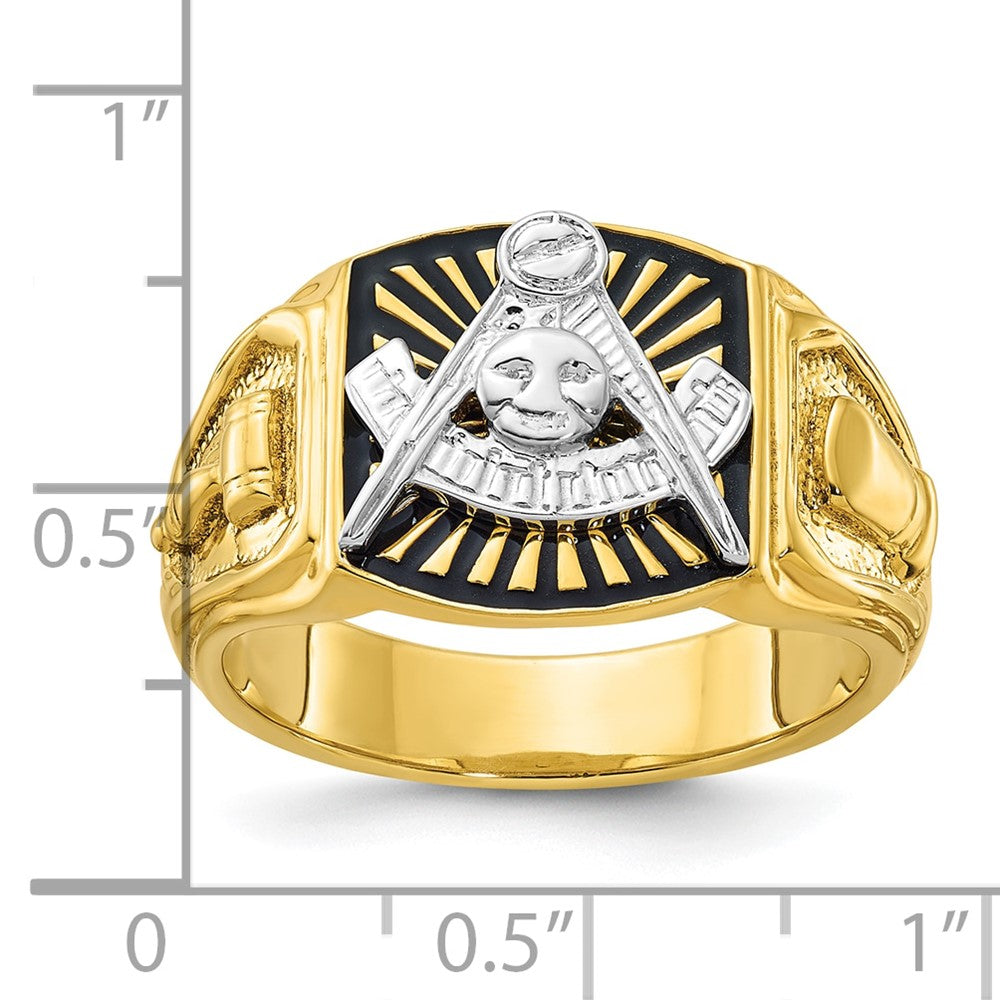14ktt IBGoodman Men's Textured/Black Enamel Past Master Masonic Ring