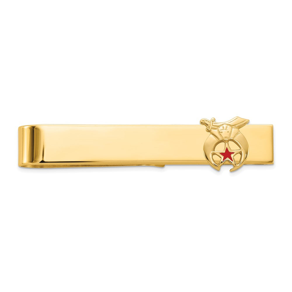 14k Men's Polished & Textured w/ Red Enamel Masonic Shriner Large Tie Bar