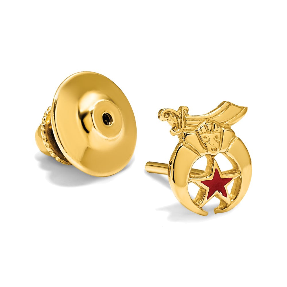 14k Men's Polished & Textured w/ Red Enamel Masonic Shriner Tie / Lapel Pin