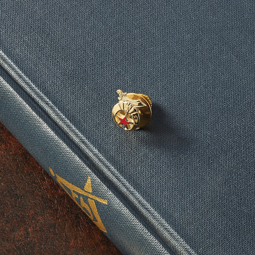 14k Men's Polished & Textured w/ Red Enamel Masonic Shriner Tie / Lapel Pin