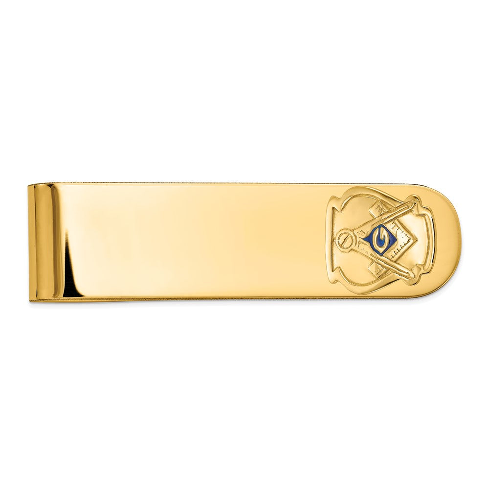 14k Men's Polished and Textured with Blue Enamel Masonic Small Money Clip
