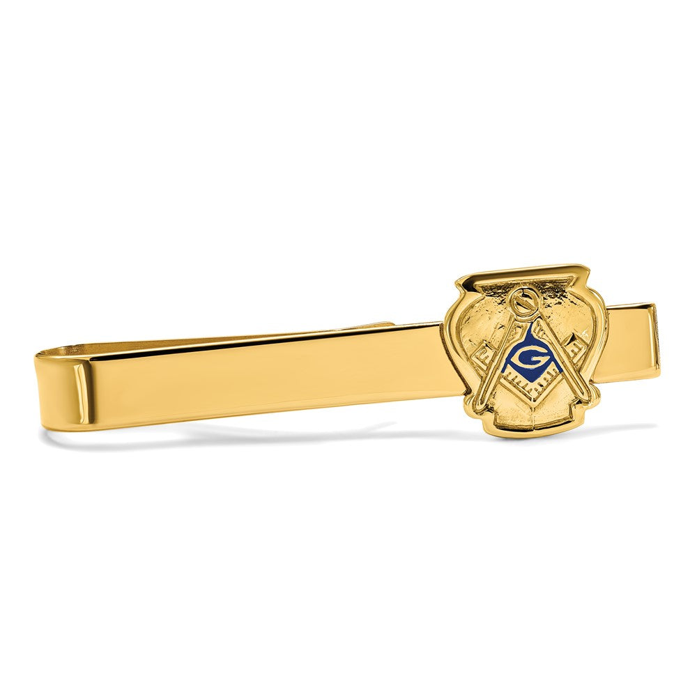 14k Men's Polished and Textured with Blue Enamel Masonic Medium Tie Bar