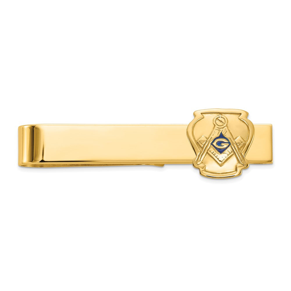 14k Men's Polished and Textured with Blue Enamel Masonic Large Tie Bar