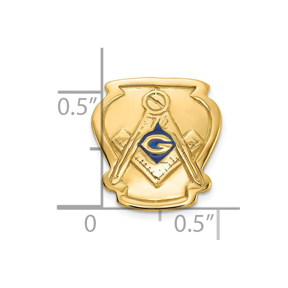 14k Men's Polished, Textured and Enameled Masonic Tie Pin / Lapel Pin