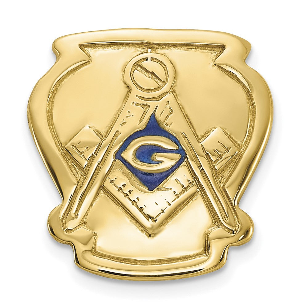 14k Men's Polished, Textured and Enameled Masonic Tie Pin / Lapel Pin