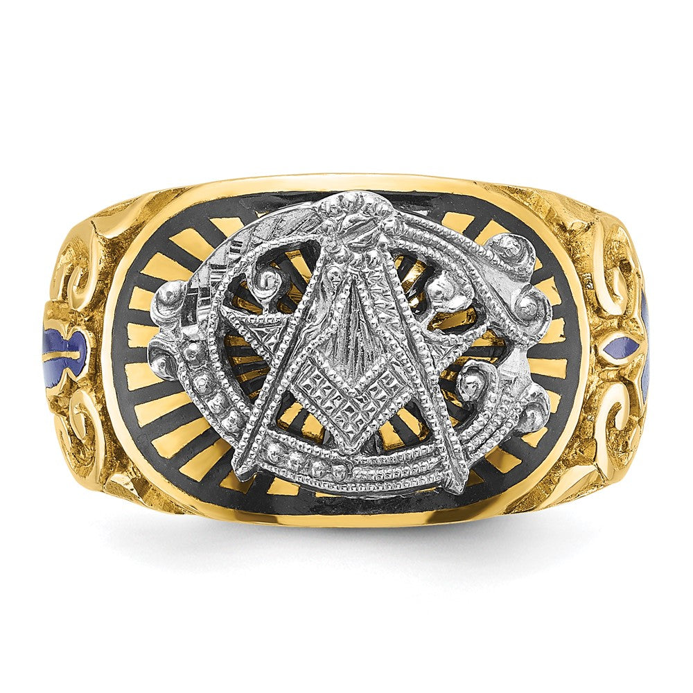 10ktt IBGoodman Men's Textured & Enameled Masonic Blue Lodge Ring