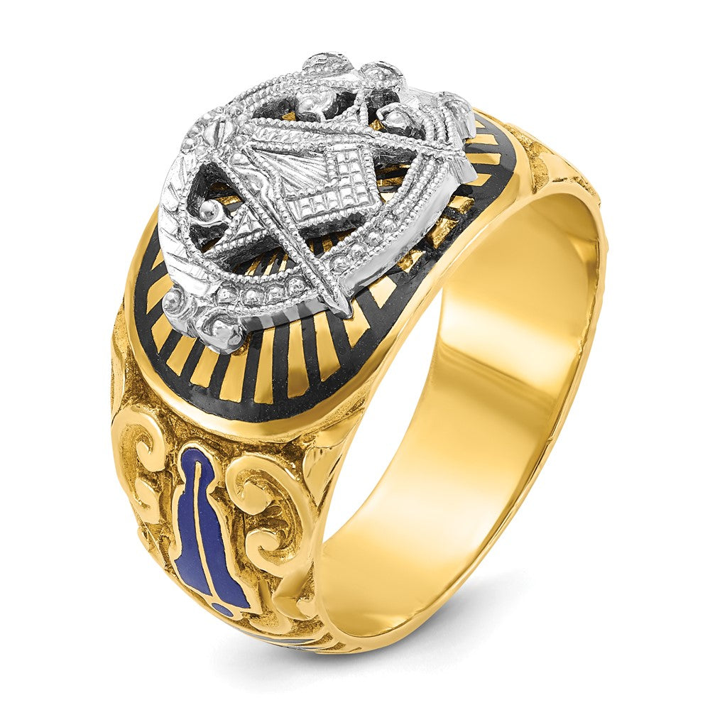 10ktt IBGoodman Men's Textured & Enameled Masonic Blue Lodge Ring