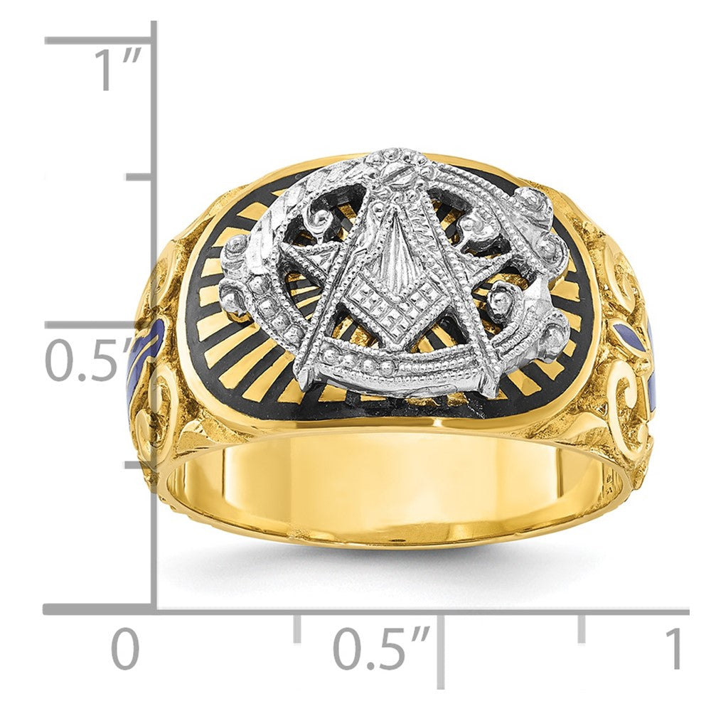 10ktt IBGoodman Men's Textured & Enameled Masonic Blue Lodge Ring