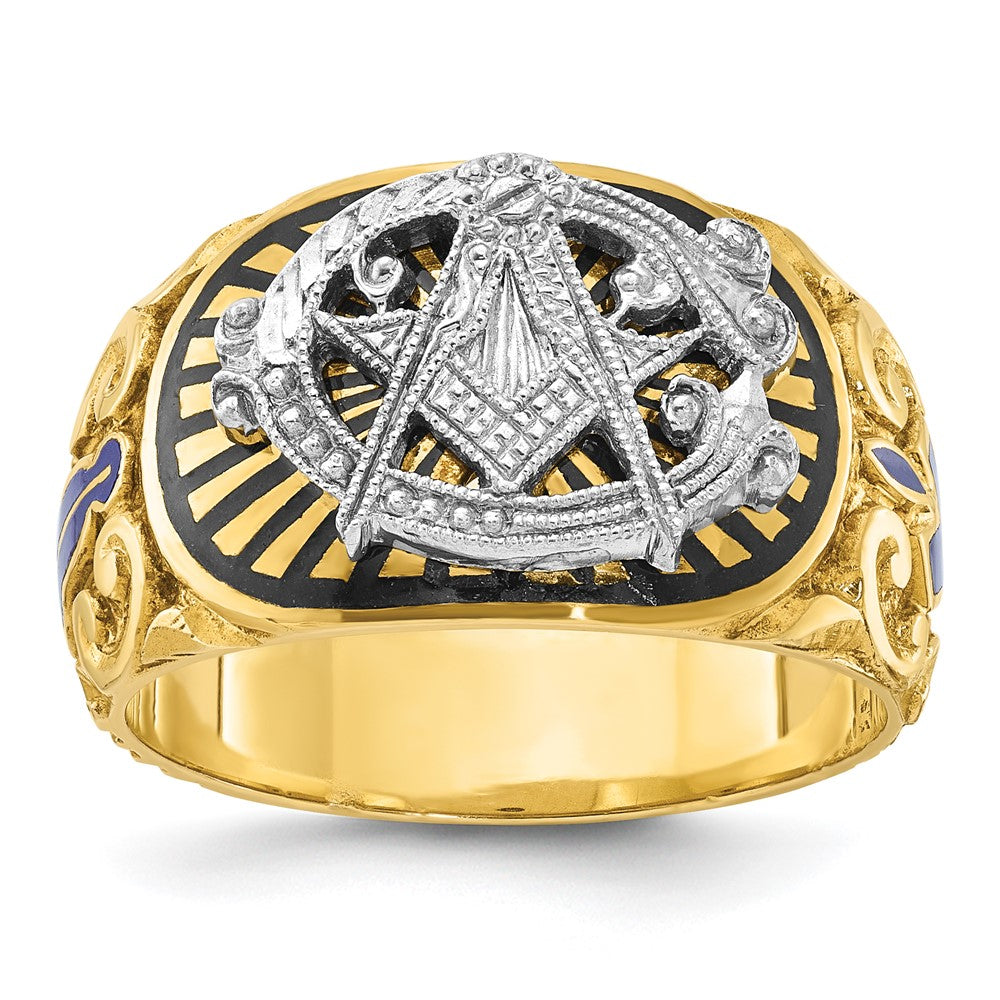 14ktt IBGoodman Men's Textured & Enameled Masonic Blue Lodge Ring