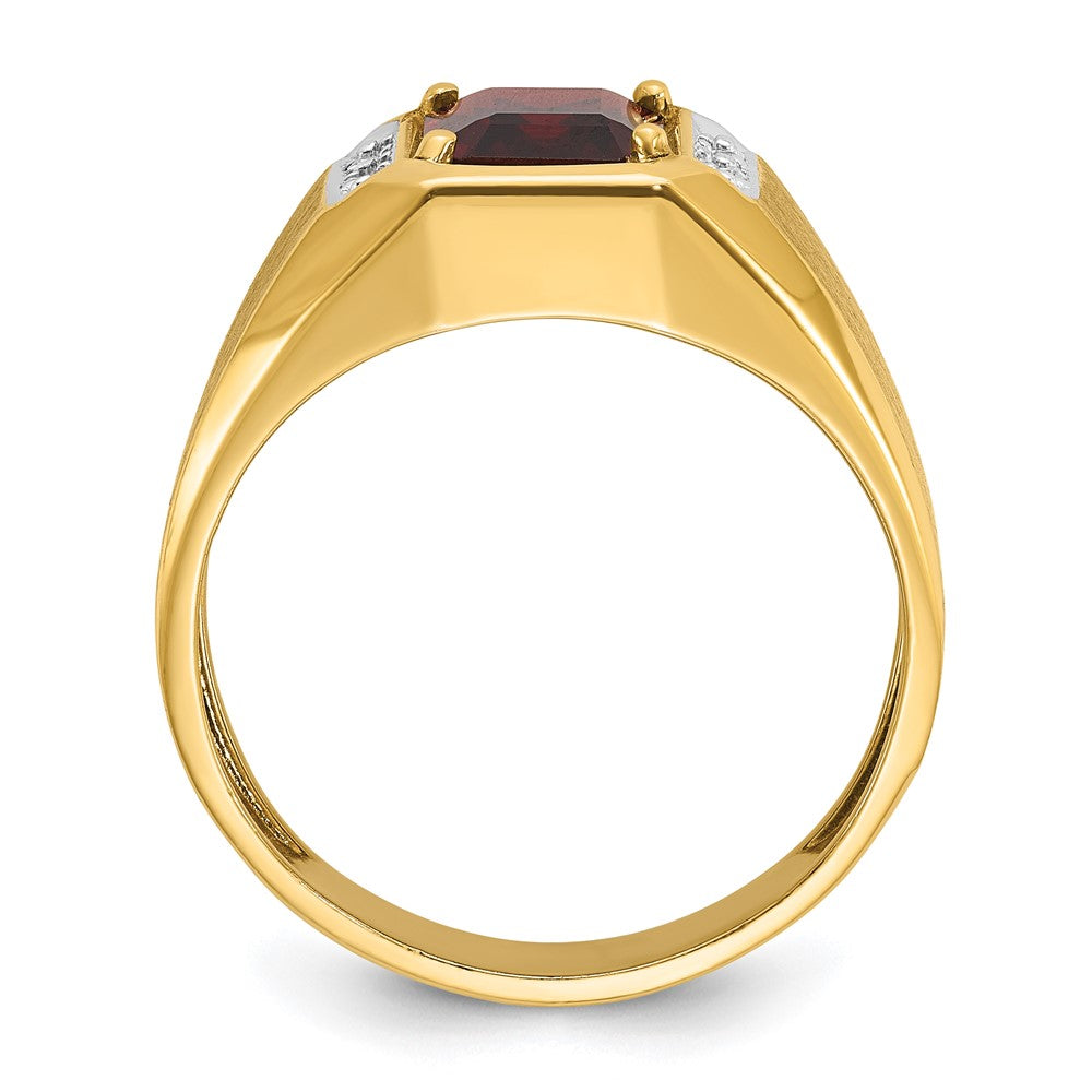 14k IBGoodman Men's Polished and Satin Cr. Ruby and Diamond Complete Ring