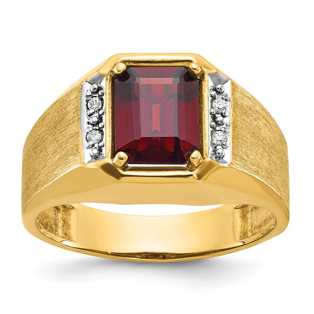 14k IBGoodman Men's Polished and Satin Cr. Ruby and Diamond Complete Ring
