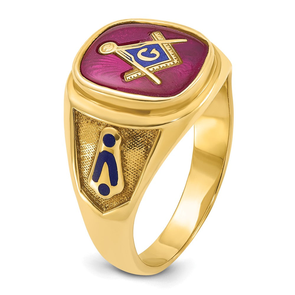 10k IBGoodman Men's Enamel & Lab Cr. Ruby Blue Lodge Masonic Ring