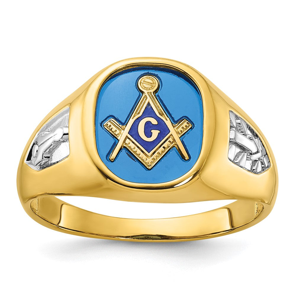10k IBGoodman Men's w/ White RH & Cr. Sapphire Masonic Ring