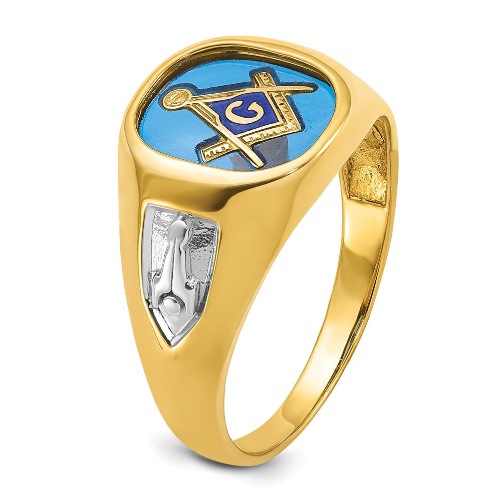 14k IBGoodman Men's w/ White RH & Cr. Sapphire Masonic Ring