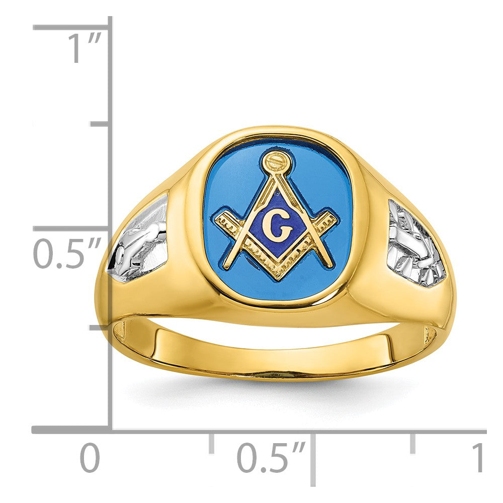 14k IBGoodman Men's w/ White RH & Cr. Sapphire Masonic Ring