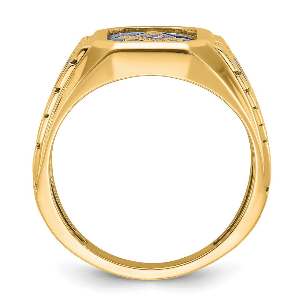 10k IBGoodman Textured Enamel Cr. Sapphire Blue Lodge Masonic Ring