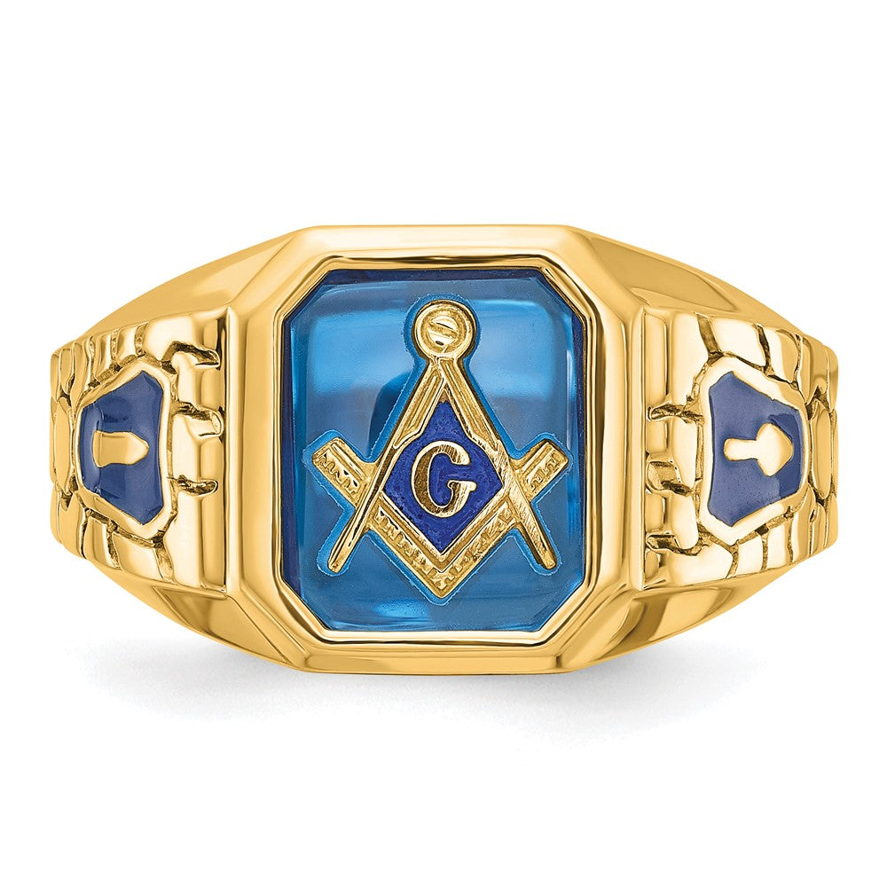 10k IBGoodman Textured Enamel Cr. Sapphire Blue Lodge Masonic Ring