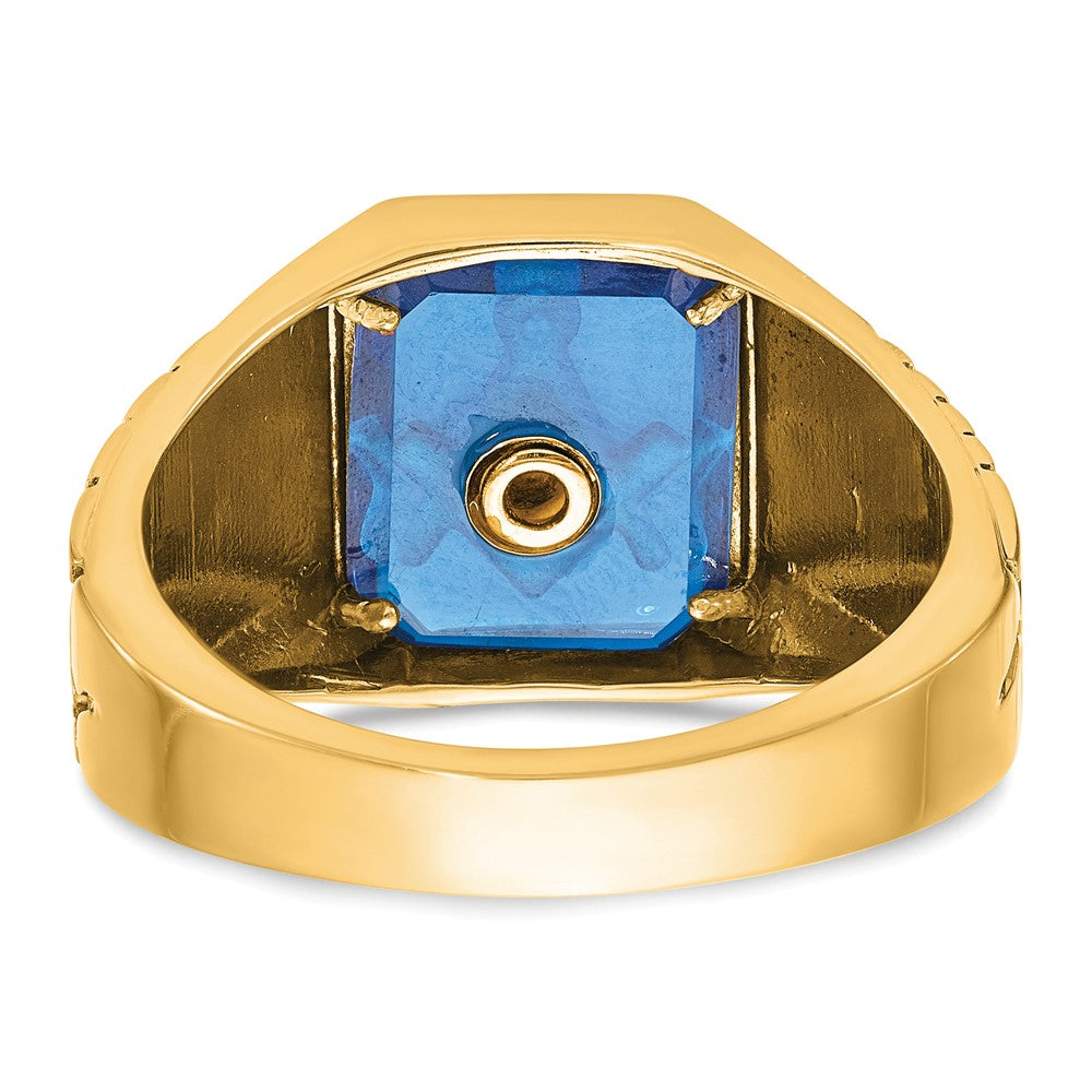 10k IBGoodman Textured Enamel Cr. Sapphire Blue Lodge Masonic Ring