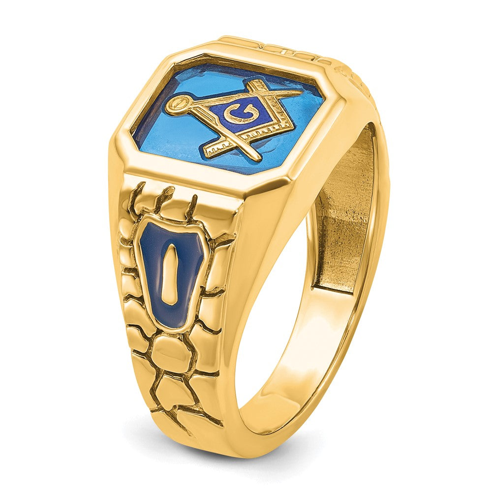 10k IBGoodman Textured Enamel Cr. Sapphire Blue Lodge Masonic Ring