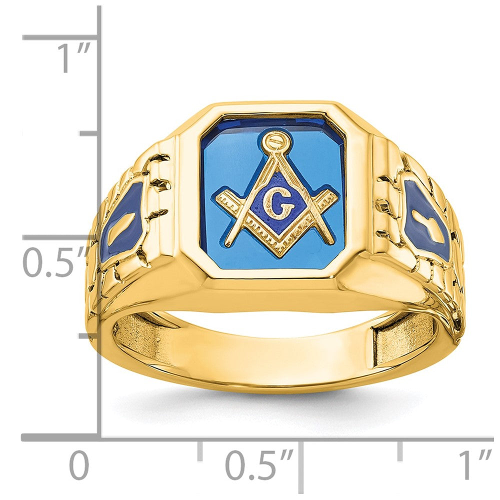 10k IBGoodman Textured Enamel Cr. Sapphire Blue Lodge Masonic Ring