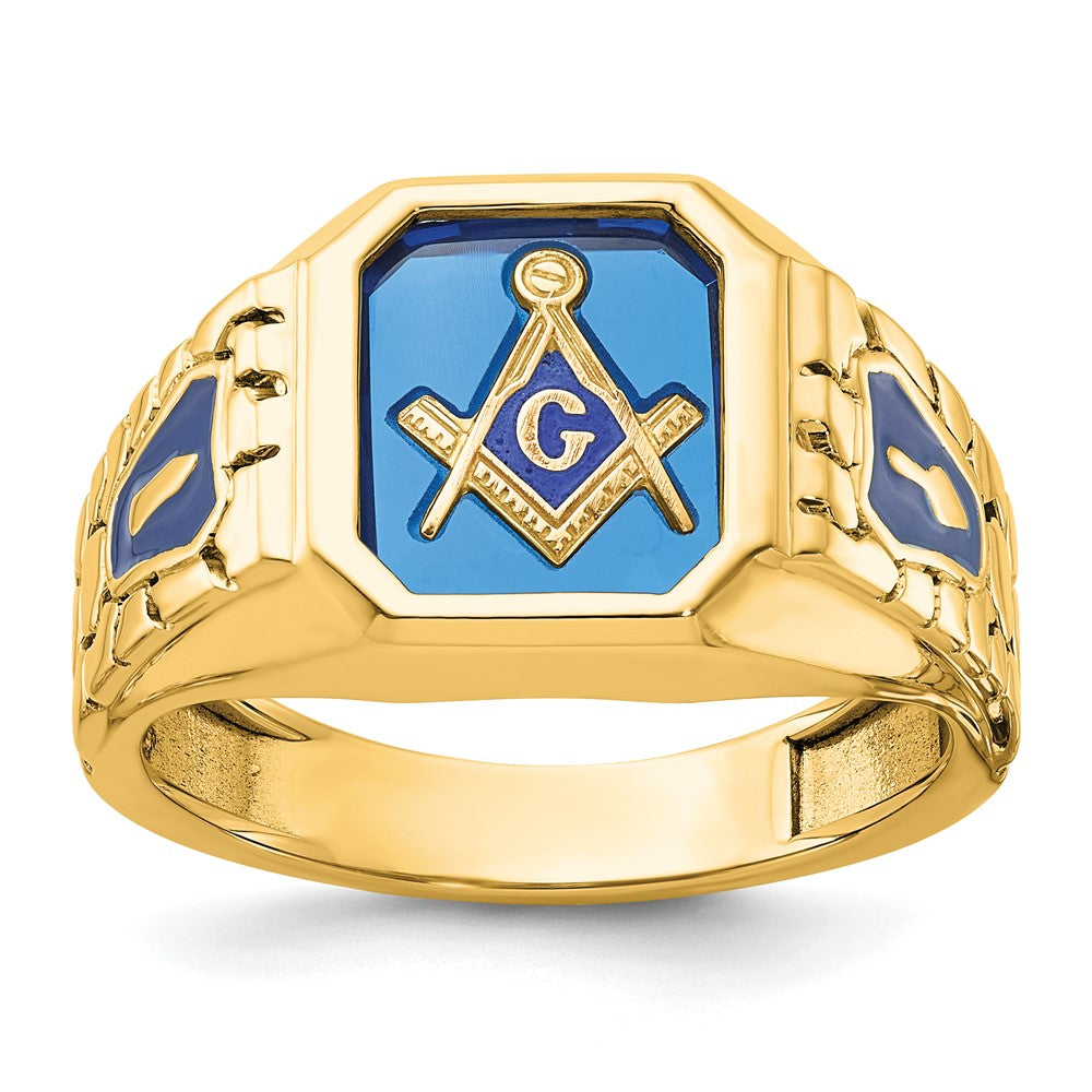 10k IBGoodman Textured Enamel Cr. Sapphire Blue Lodge Masonic Ring
