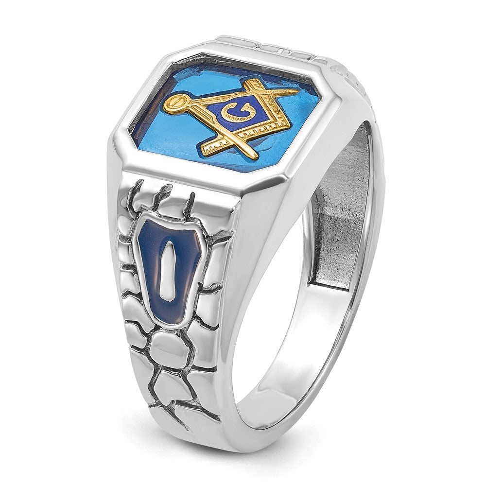 14kw IBGoodman Textured Enamel Cr. Sapphire Blue Lodge Masonic Ring