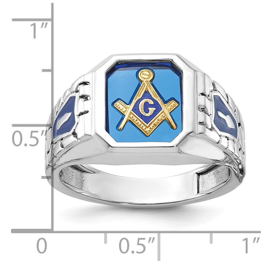 14kw IBGoodman Textured Enamel Cr. Sapphire Blue Lodge Masonic Ring