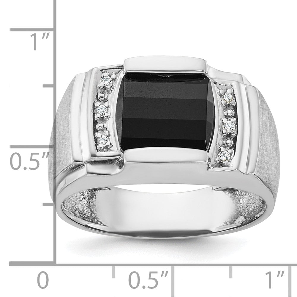 14k White Gold IBGoodman Men's Satin Onyx and Diamond Complete Ring