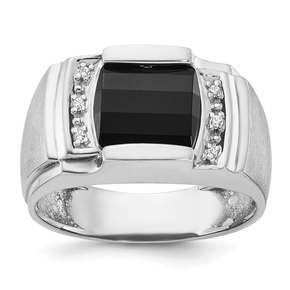 14k White Gold IBGoodman Men's Satin Onyx and Diamond Complete Ring