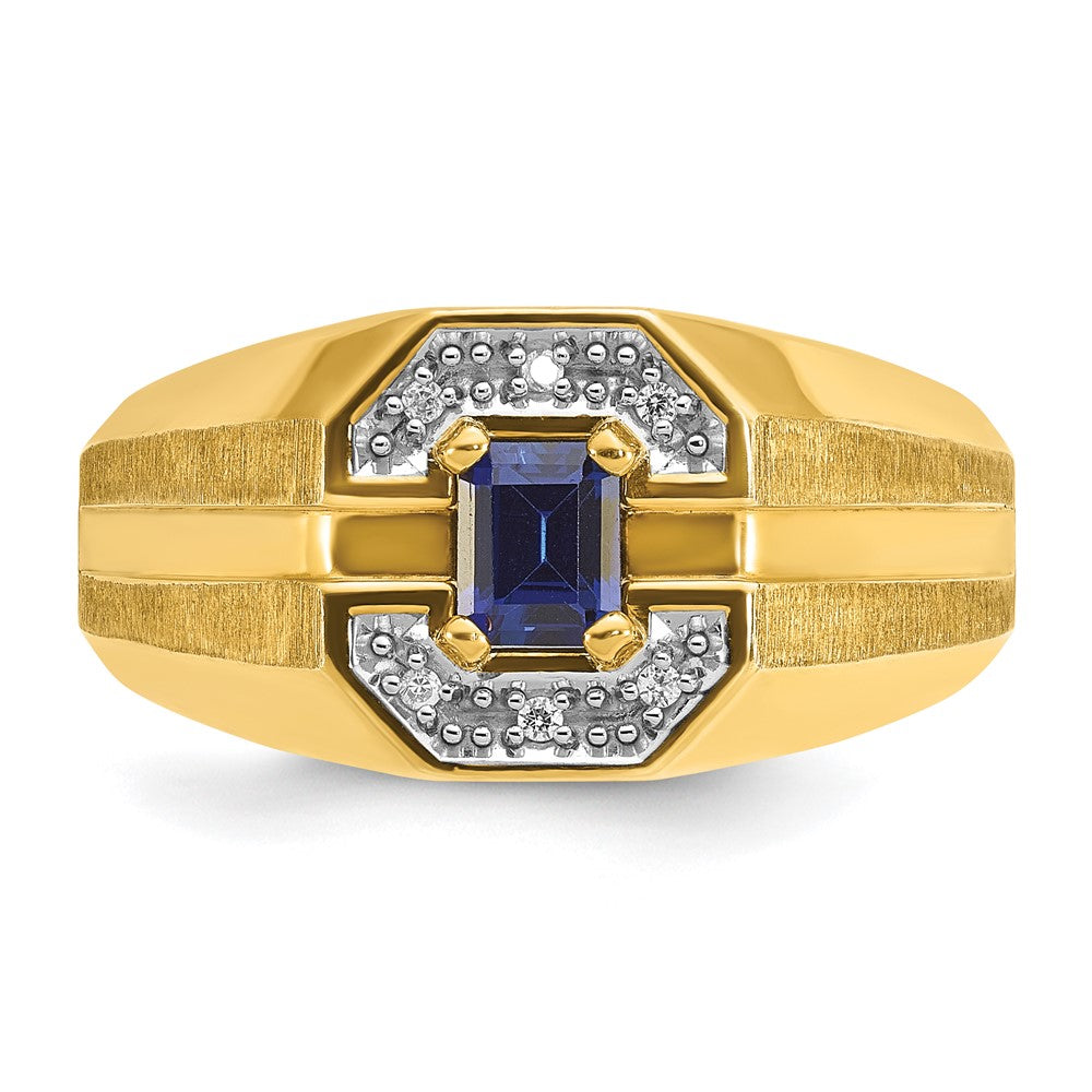 14k IBGoodman Men's Cr.Sapphire and Diamond Satin Complete Ring