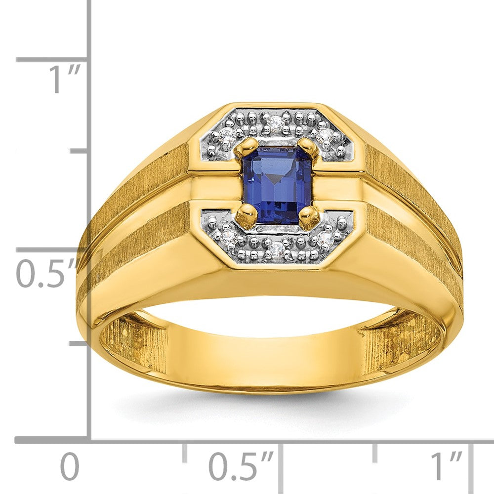 14k IBGoodman Men's Cr.Sapphire and Diamond Satin Complete Ring