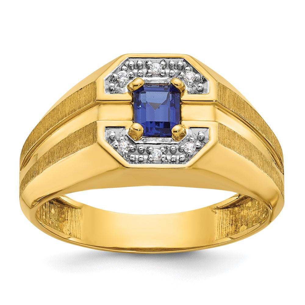 14k IBGoodman Men's Cr.Sapphire and Diamond Satin Complete Ring