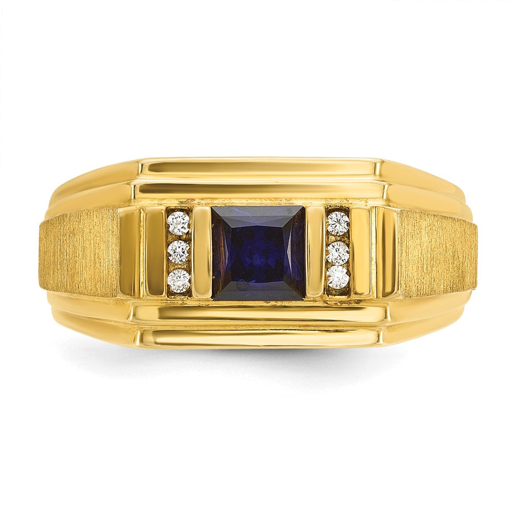 14k IBGoodman Men's Cr.Sapphire and Diamond Satin Complete Ring