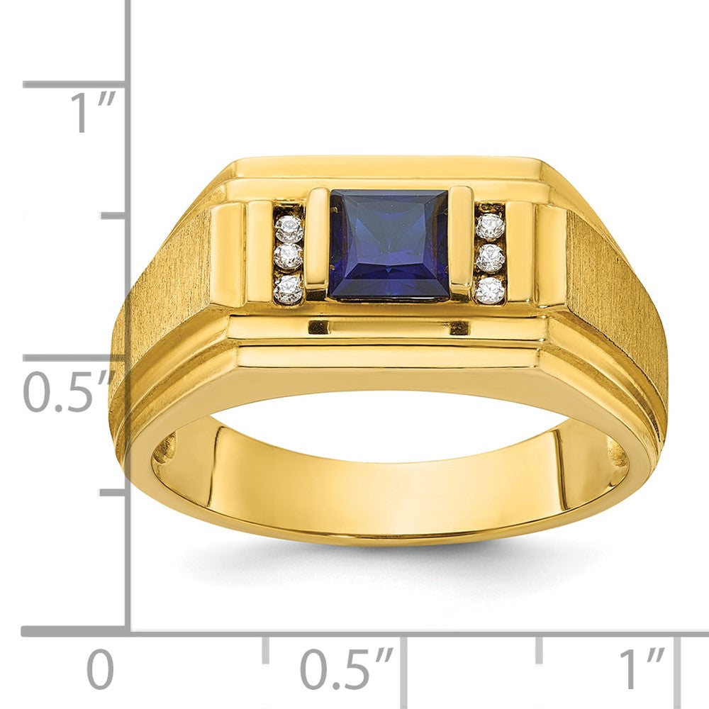 14k IBGoodman Men's Cr.Sapphire and Diamond Satin Complete Ring
